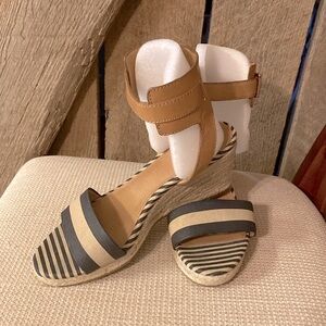 Coach women wedge sandals.Size 8.Navy Blue & tan. Very comfortable.